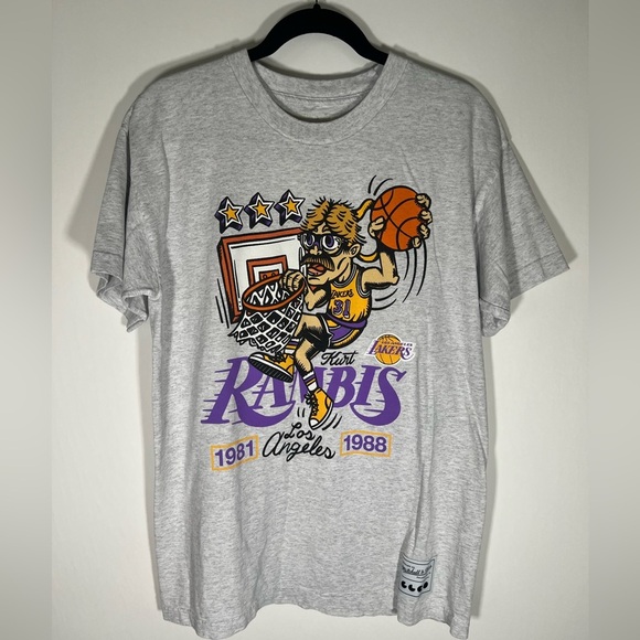 Mitchell & Ness Los Angeles Lakers Kurt Rambis gray graphic tshirt L authentic - Picture 1 of 10